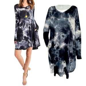 RAE MODE Long Sleeve Tie-Dye Print Swing Dress NWT